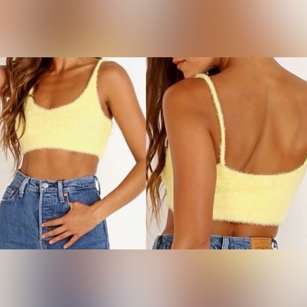 For Love & Lemons Yellow Fuzzy Crop Tank Top